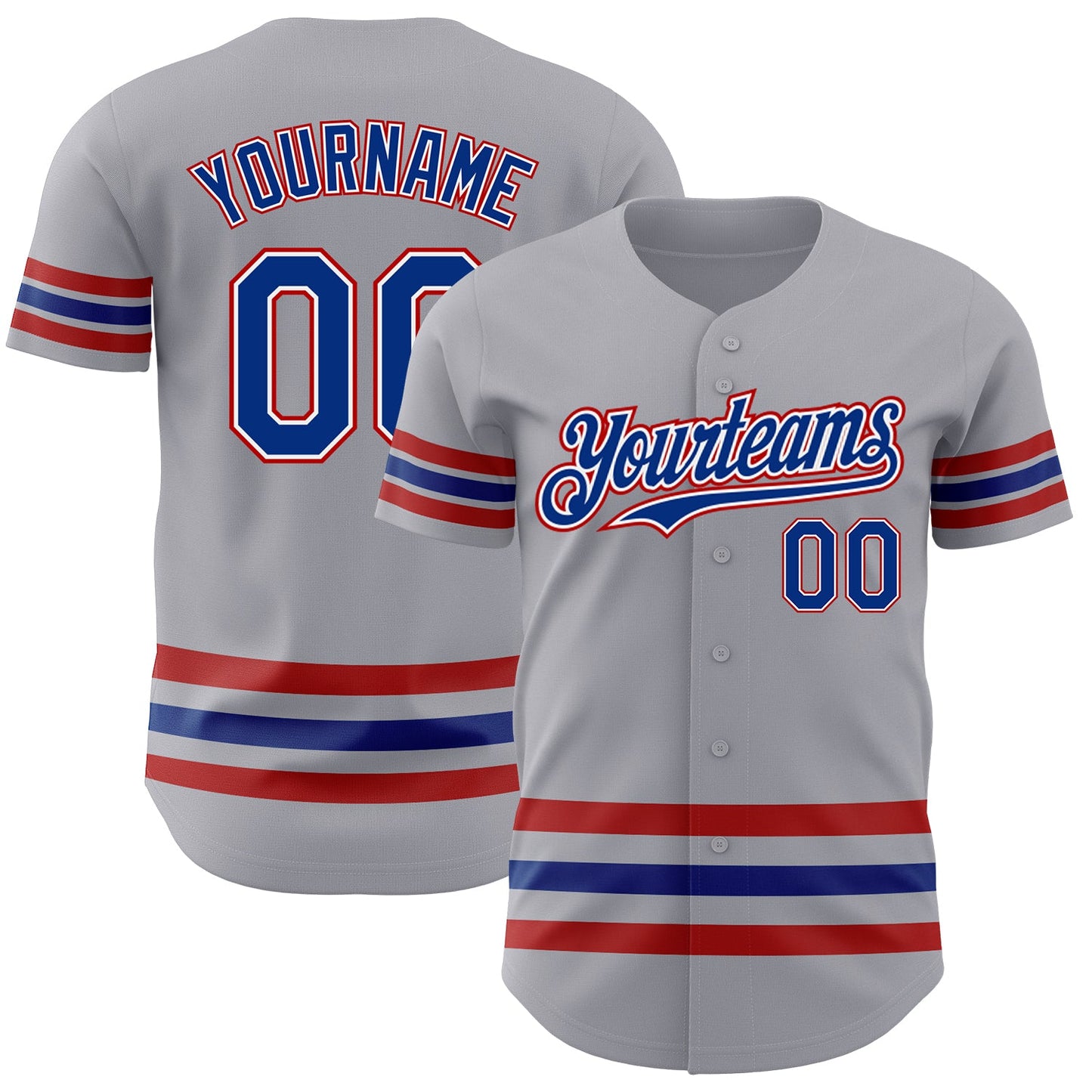 Custom Gray Royal-Red Line Authentic Baseball Jersey - Main View