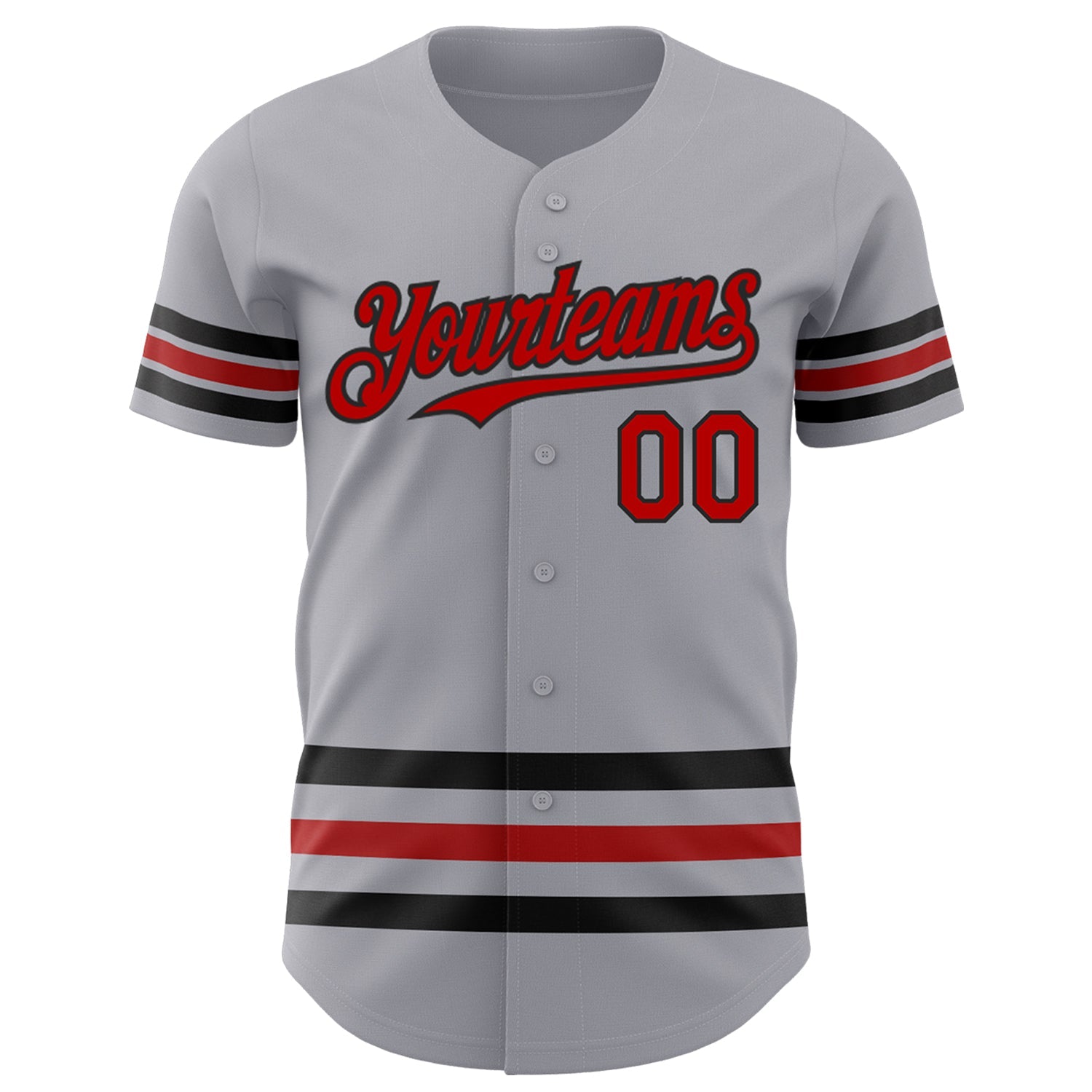 Custom Gray Red-Black Line Authentic Baseball Jersey view 2