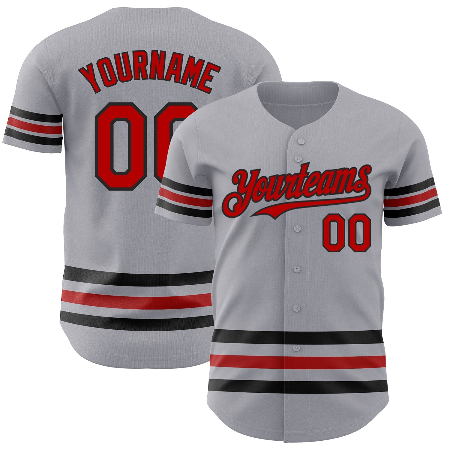 Custom Gray Red-Black Line Authentic Baseball Jersey - Main View