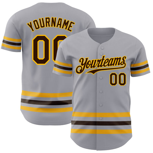 Custom Gray Brown-Gold Line Authentic Baseball Jersey - Main View