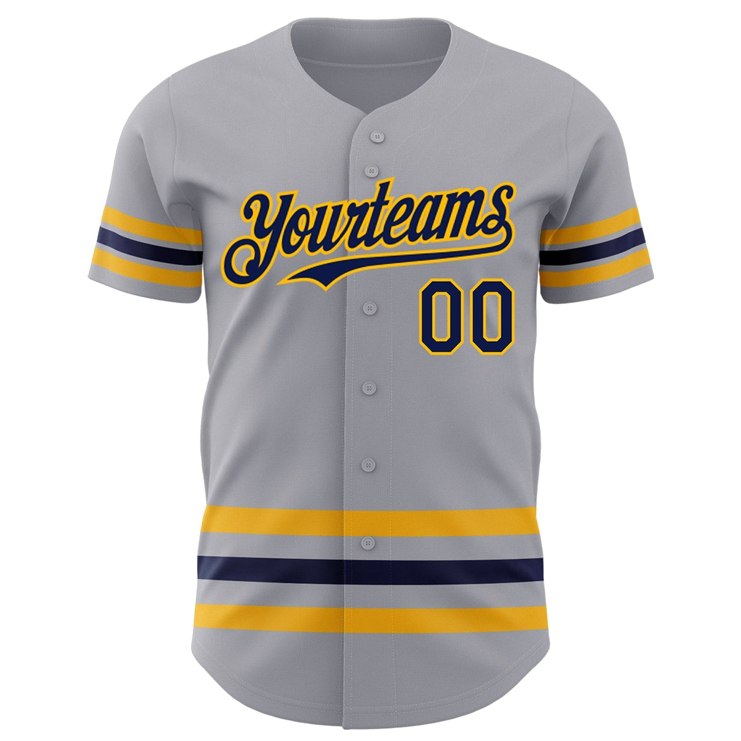Custom Gray Navy-Gold Line Authentic Baseball Jersey view 2