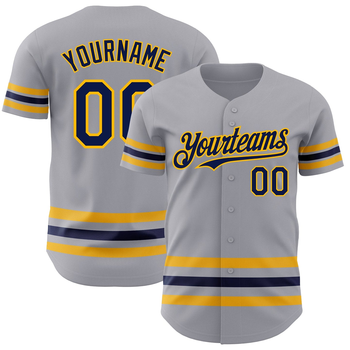 Custom Gray Navy-Gold Line Authentic Baseball Jersey - Main View