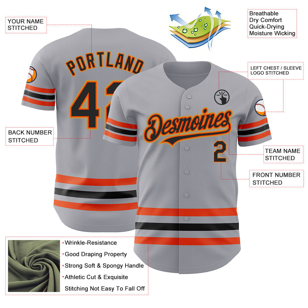 Custom Gray Black Orange-Old Gold Line Authentic Baseball Jersey view 3