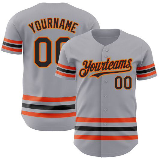 Custom Gray Black Orange-Old Gold Line Authentic Baseball Jersey - Main View
