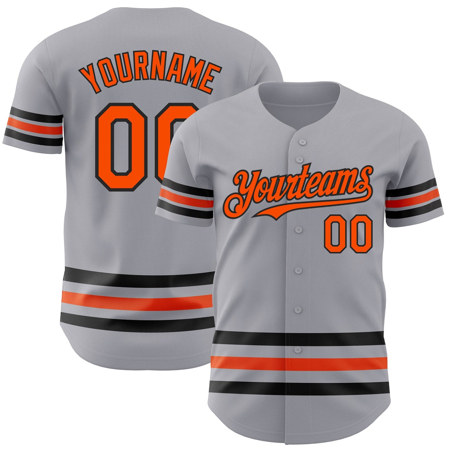 Custom Gray Orange-Black Line Authentic Baseball Jersey - Main View