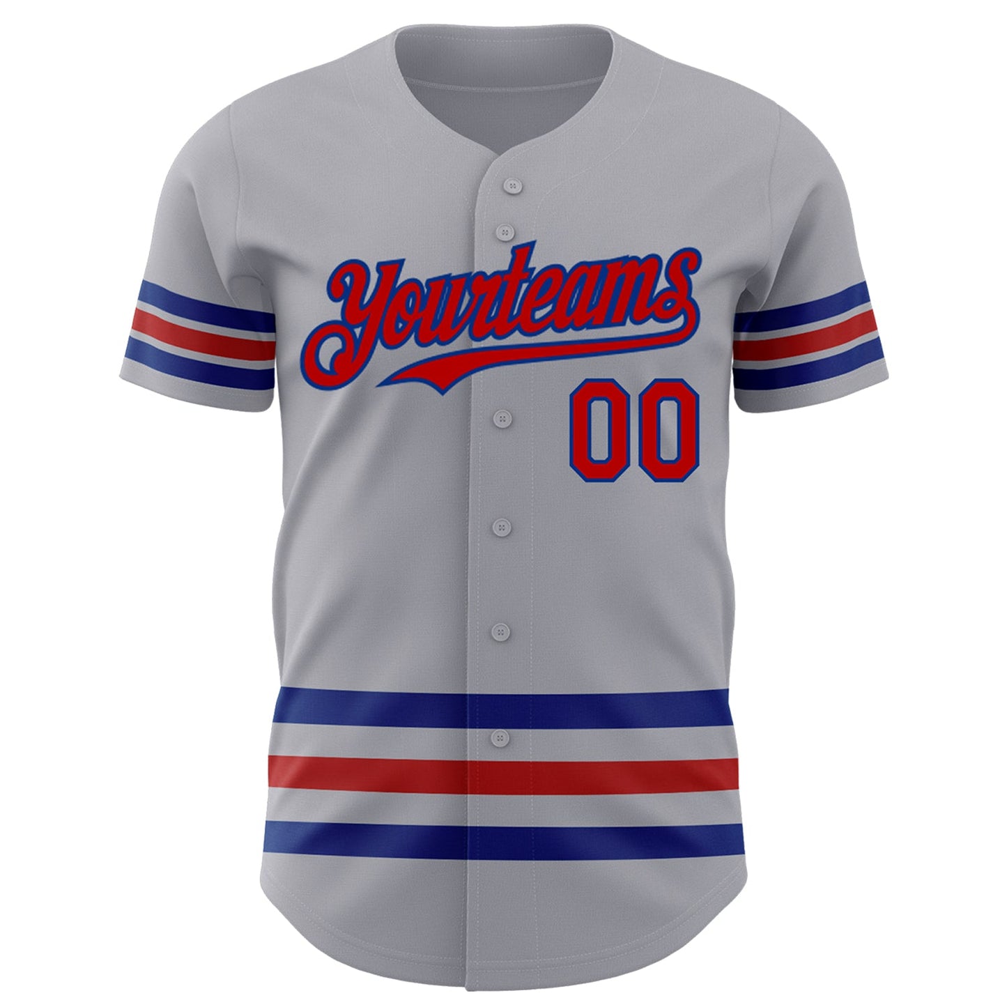 Custom Gray Red-Royal Line Authentic Baseball Jersey view 2