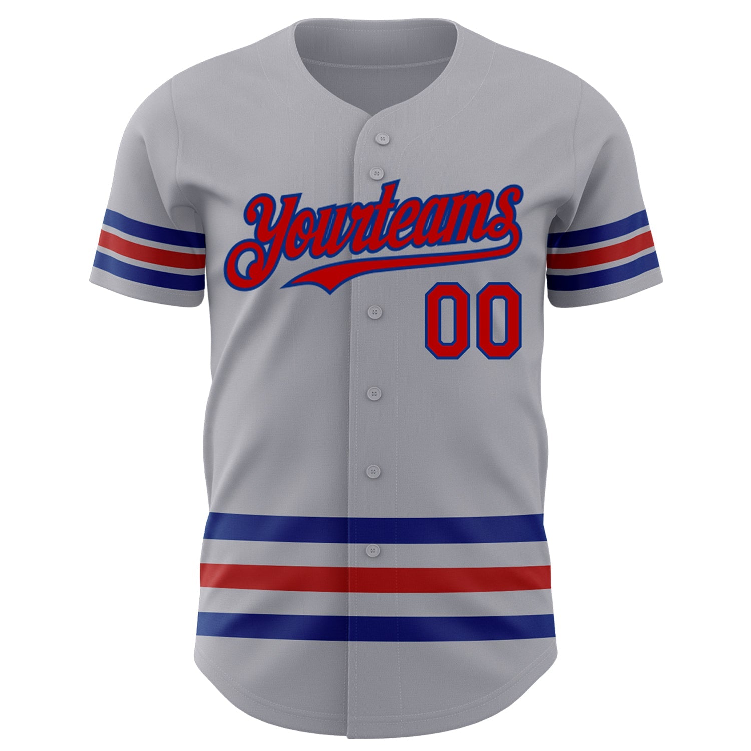 Custom Gray Red-Royal Line Authentic Baseball Jersey view 2