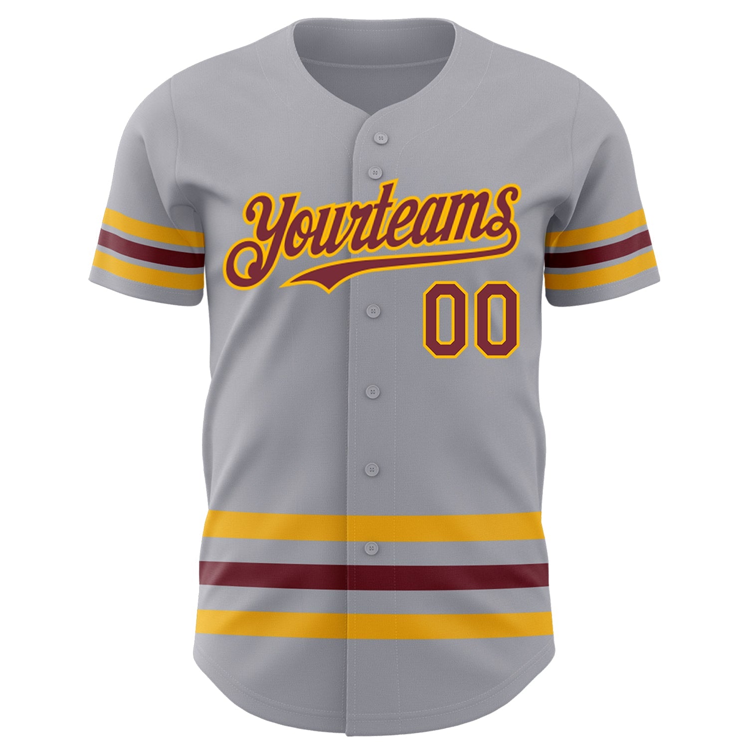 Custom Gray Burgundy-Gold Line Authentic Baseball Jersey view 2