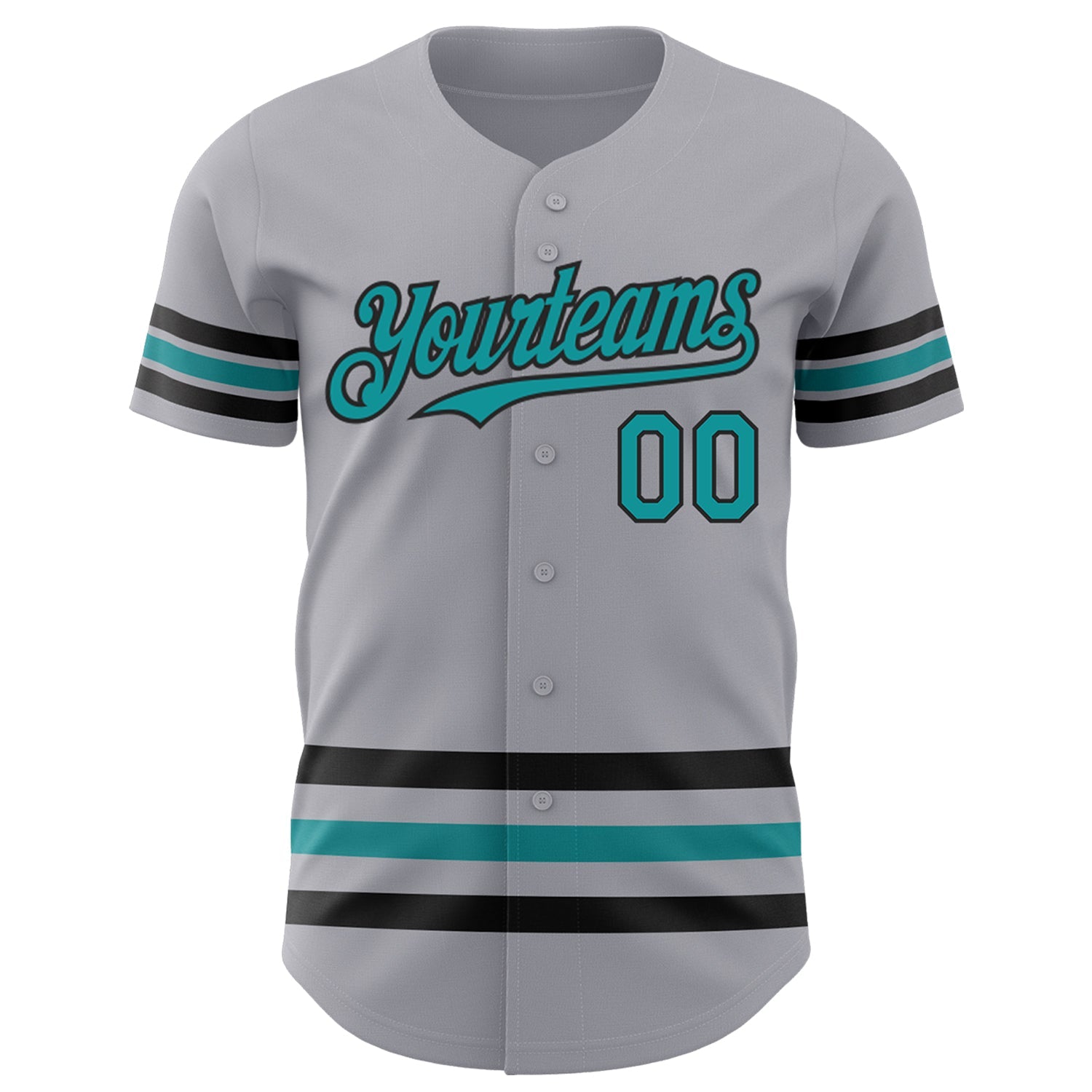 Custom Gray Teal-Black Line Authentic Baseball Jersey view 2