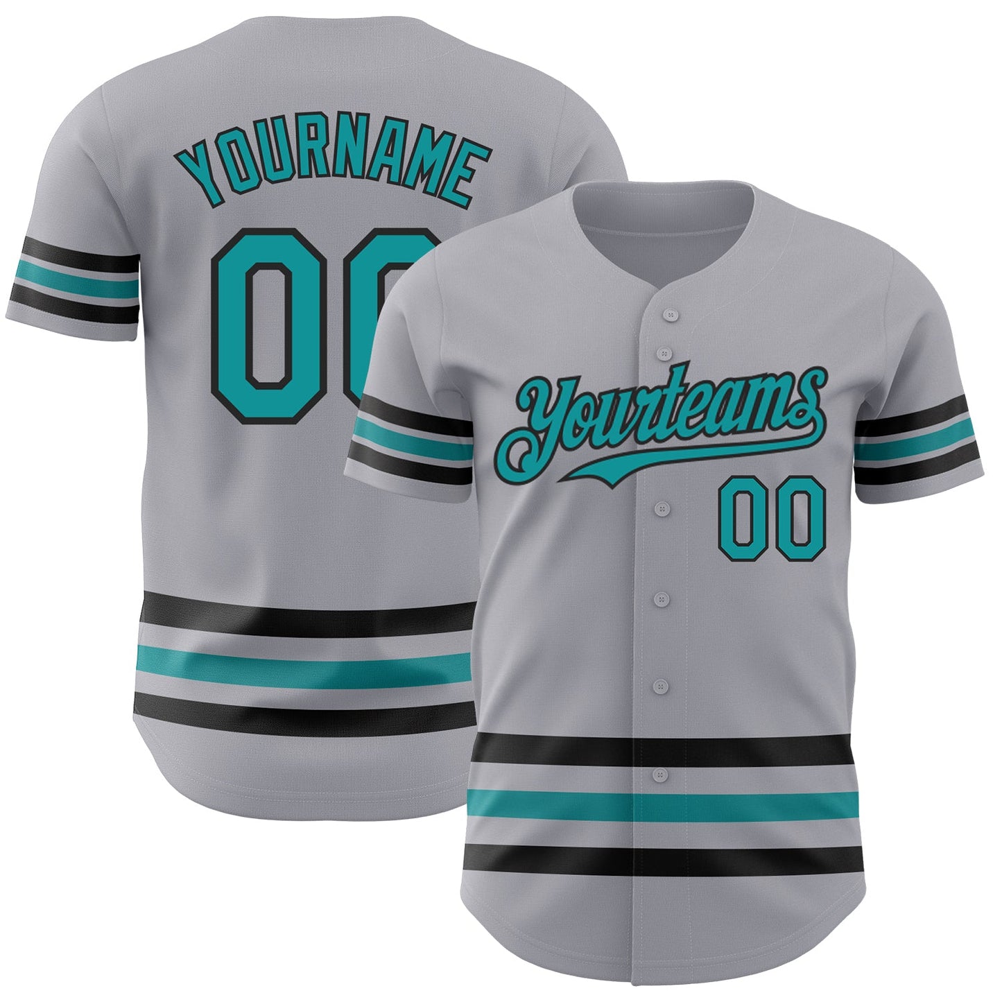 Custom Gray Teal-Black Line Authentic Baseball Jersey - Main View