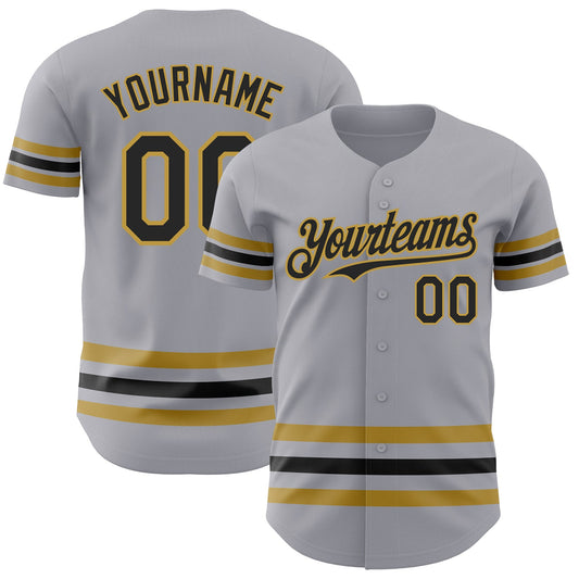 Custom Gray Black-Old Gold Line Authentic Baseball Jersey - Main View
