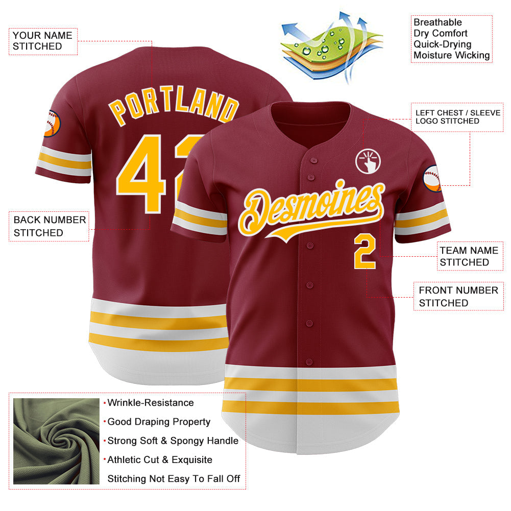 Custom Crimson Gold-White Line Authentic Baseball Jersey view 3