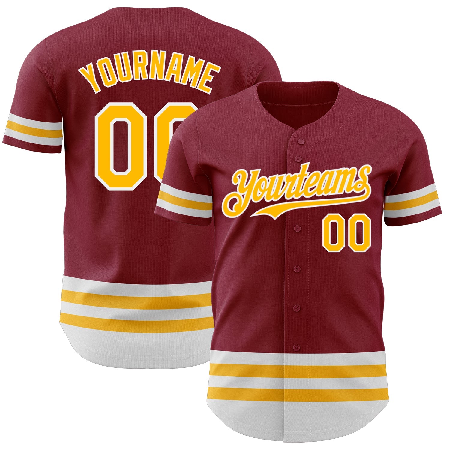 Custom Crimson Gold-White Line Authentic Baseball Jersey - Main View