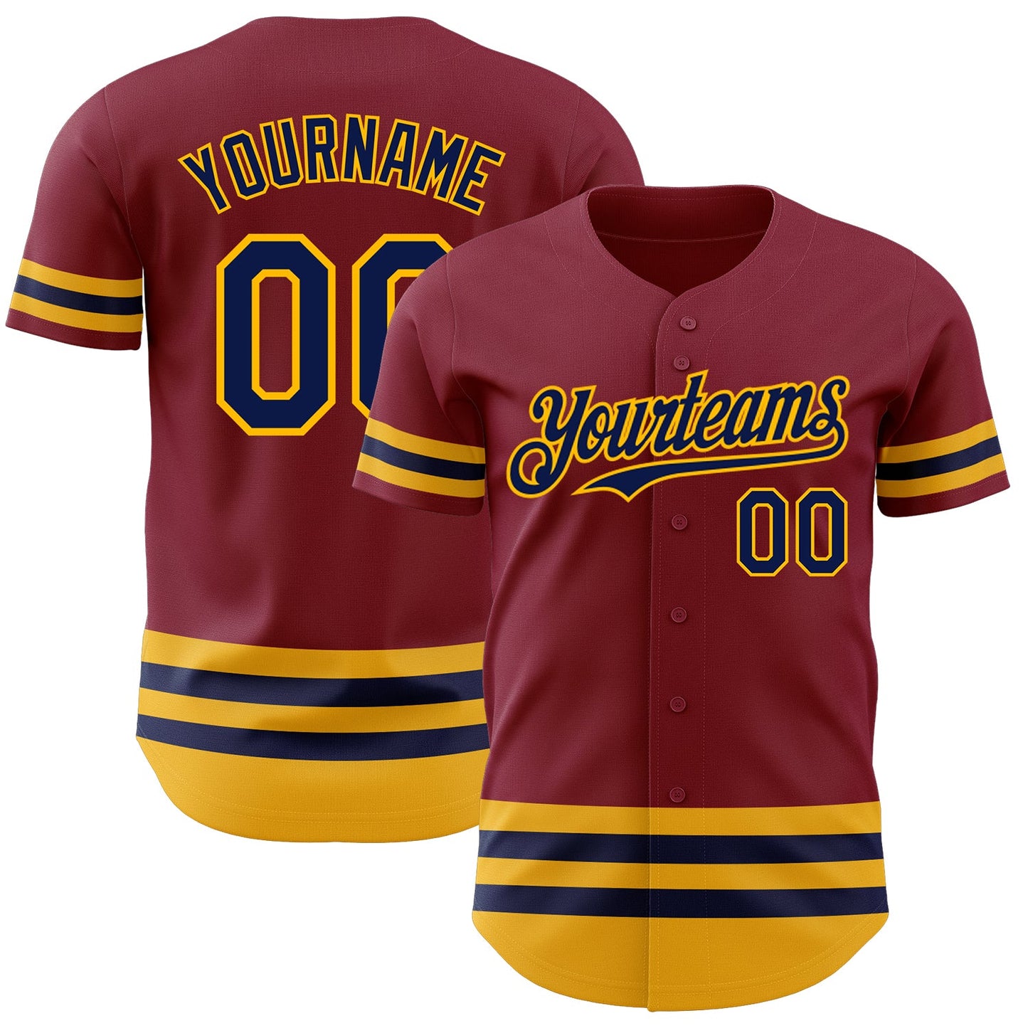 Custom Crimson Navy-Gold Line Authentic Baseball Jersey - Main View