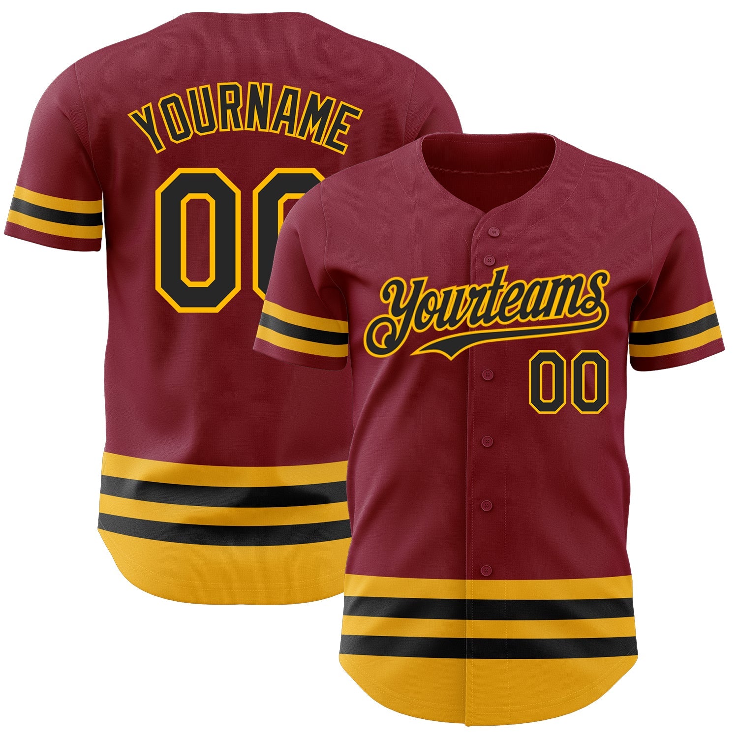 Custom Crimson Black-Gold Line Authentic Baseball Jersey - Main View