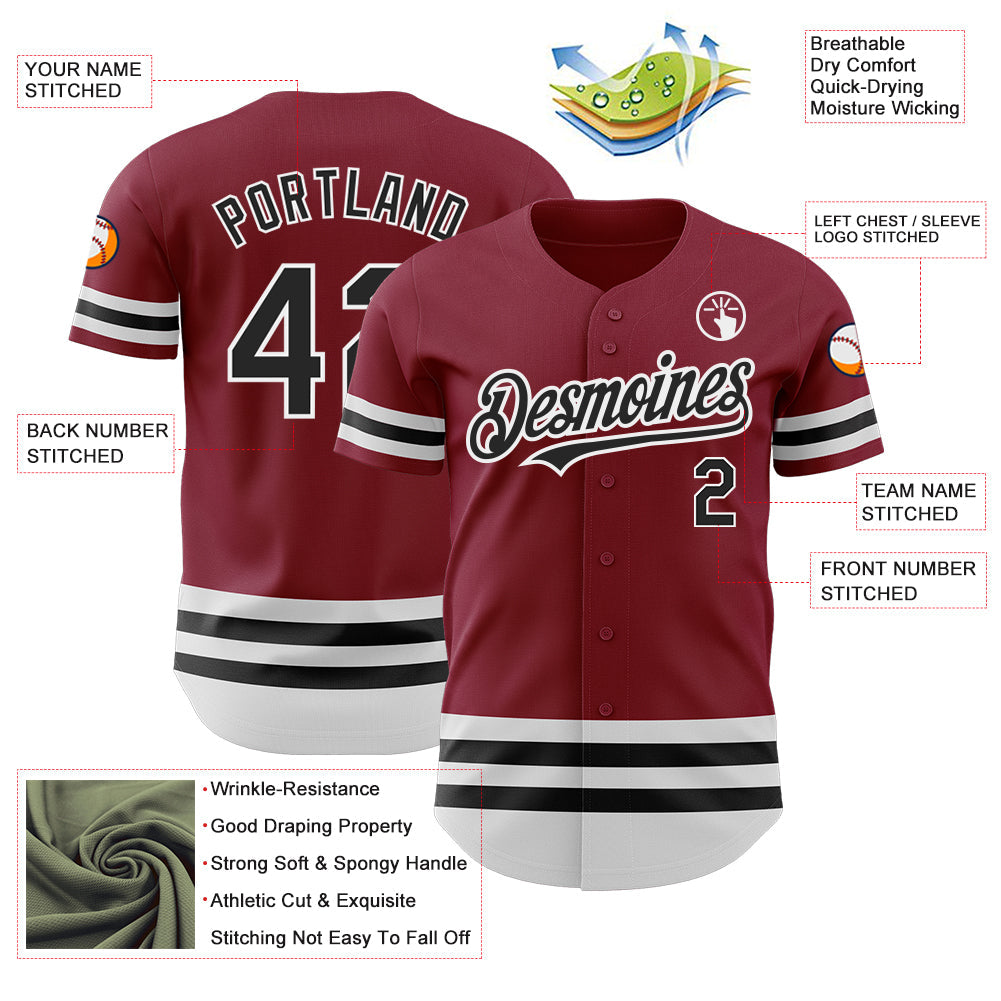 Custom Crimson Black-White Line Authentic Baseball Jersey view 3