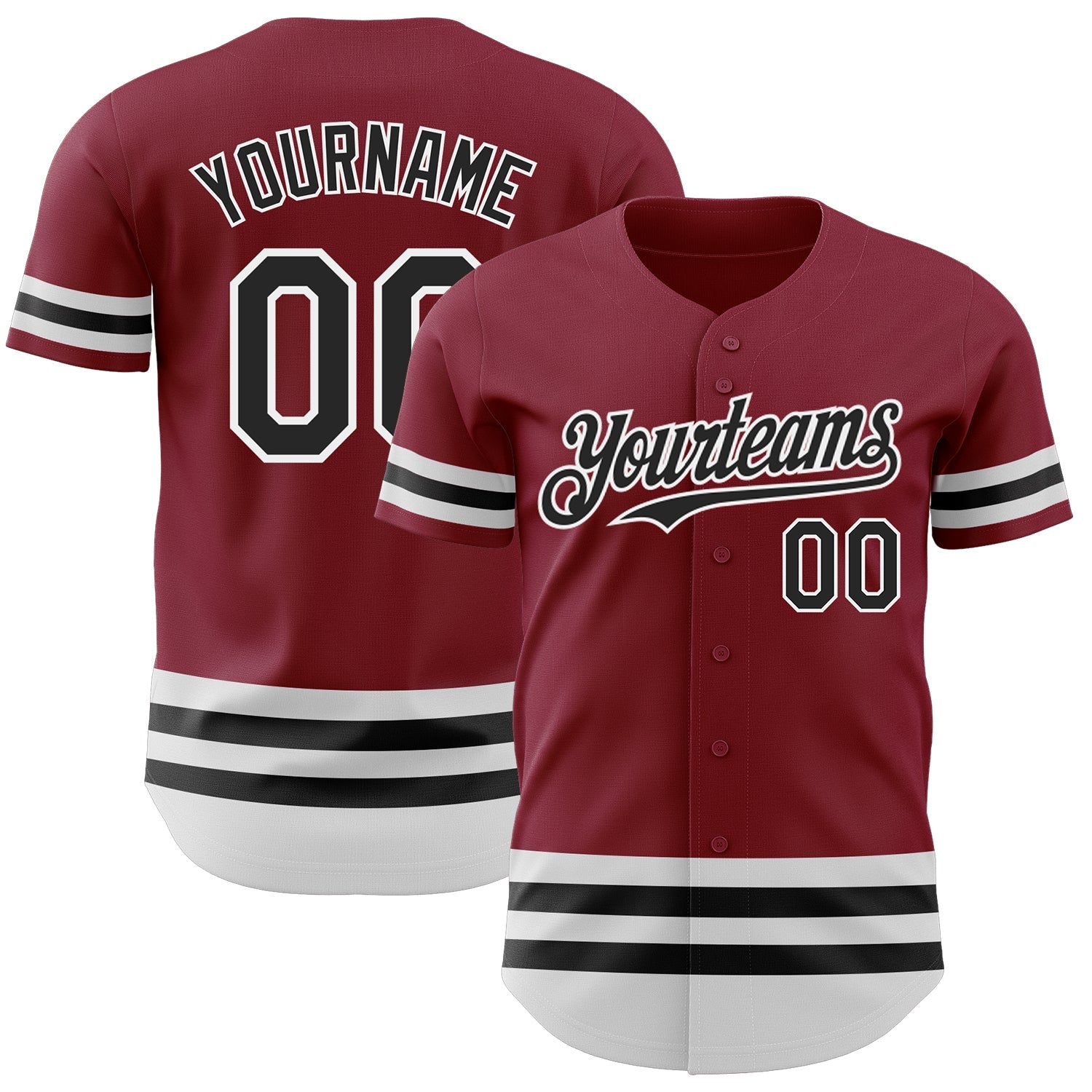 Custom Crimson Black-White Line Authentic Baseball Jersey - Main View