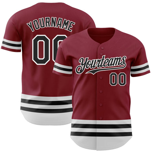 Custom Crimson Black-White Line Authentic Baseball Jersey - Main View