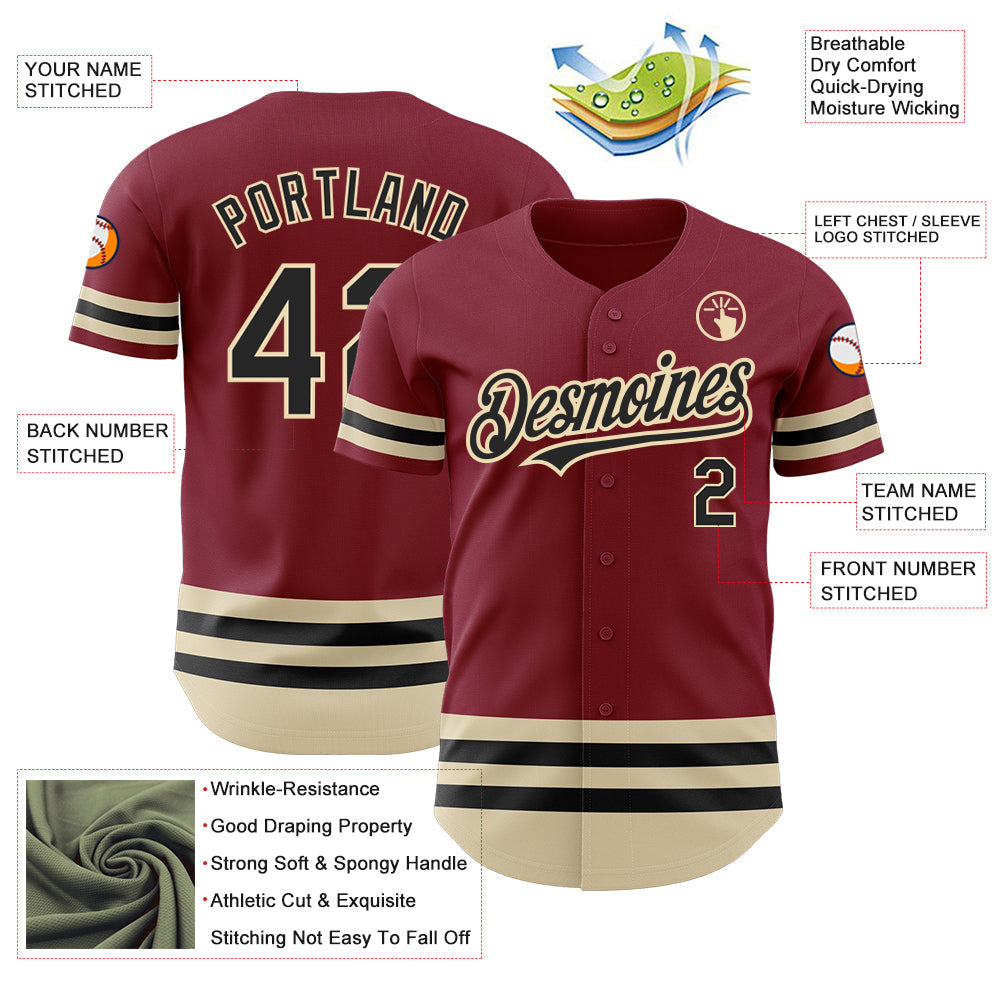 Custom Crimson Black-Cream Line Authentic Baseball Jersey view 3