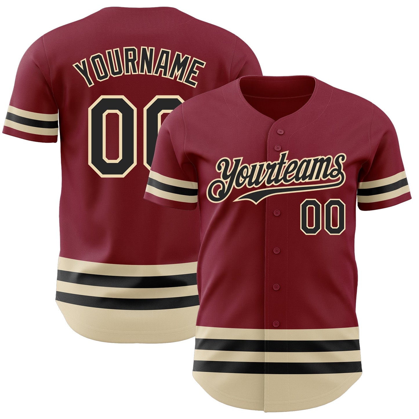 Custom Crimson Black-Cream Line Authentic Baseball Jersey - Main View