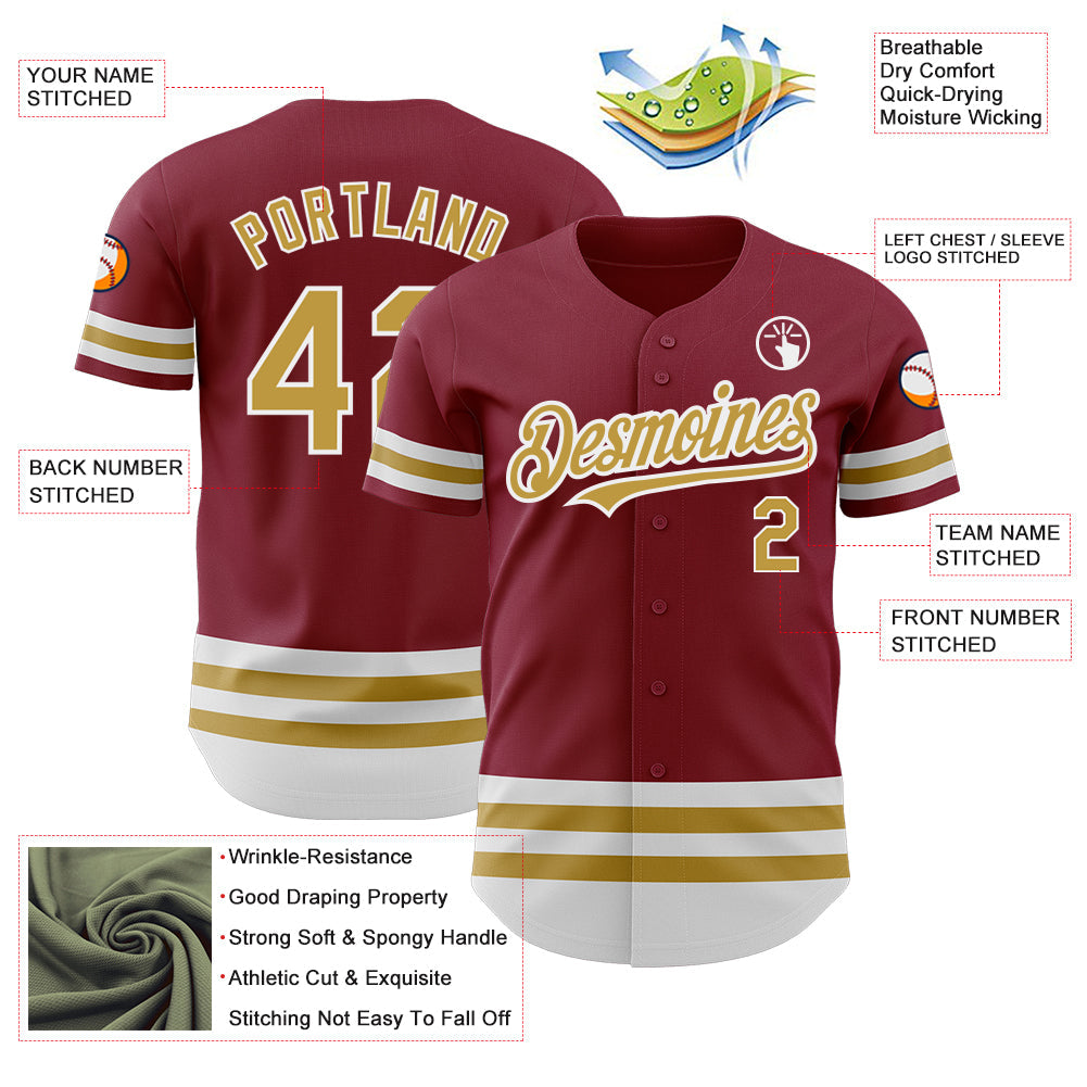 Custom Crimson Old Gold-White Line Authentic Baseball Jersey view 3