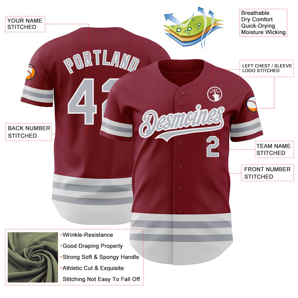 Custom Crimson Gray-White Line Authentic Baseball Jersey view 3