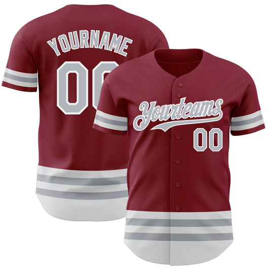 Custom Crimson Gray-White Line Authentic Baseball Jersey - Main View