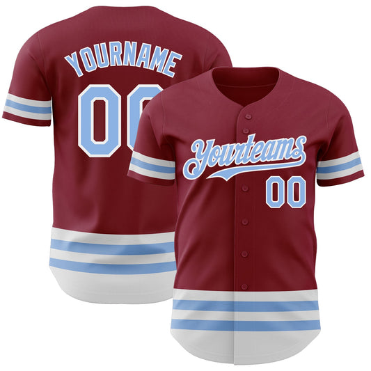 Custom Crimson Light Blue-White Line Authentic Baseball Jersey - Main View