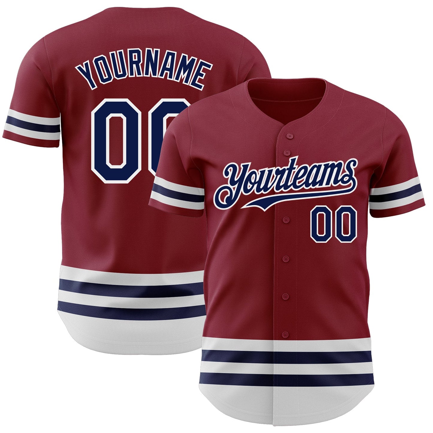 Custom Crimson Navy-White Line Authentic Baseball Jersey - Main View