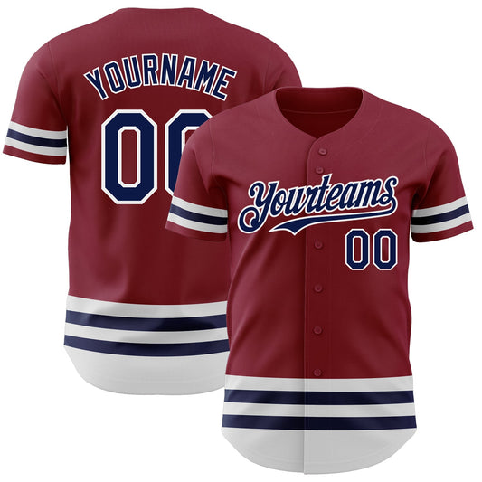 Custom Crimson Navy-White Line Authentic Baseball Jersey - Main View