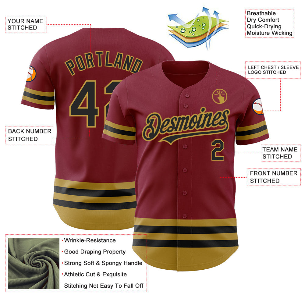 Custom Crimson Black-Old Gold Line Authentic Baseball Jersey view 3