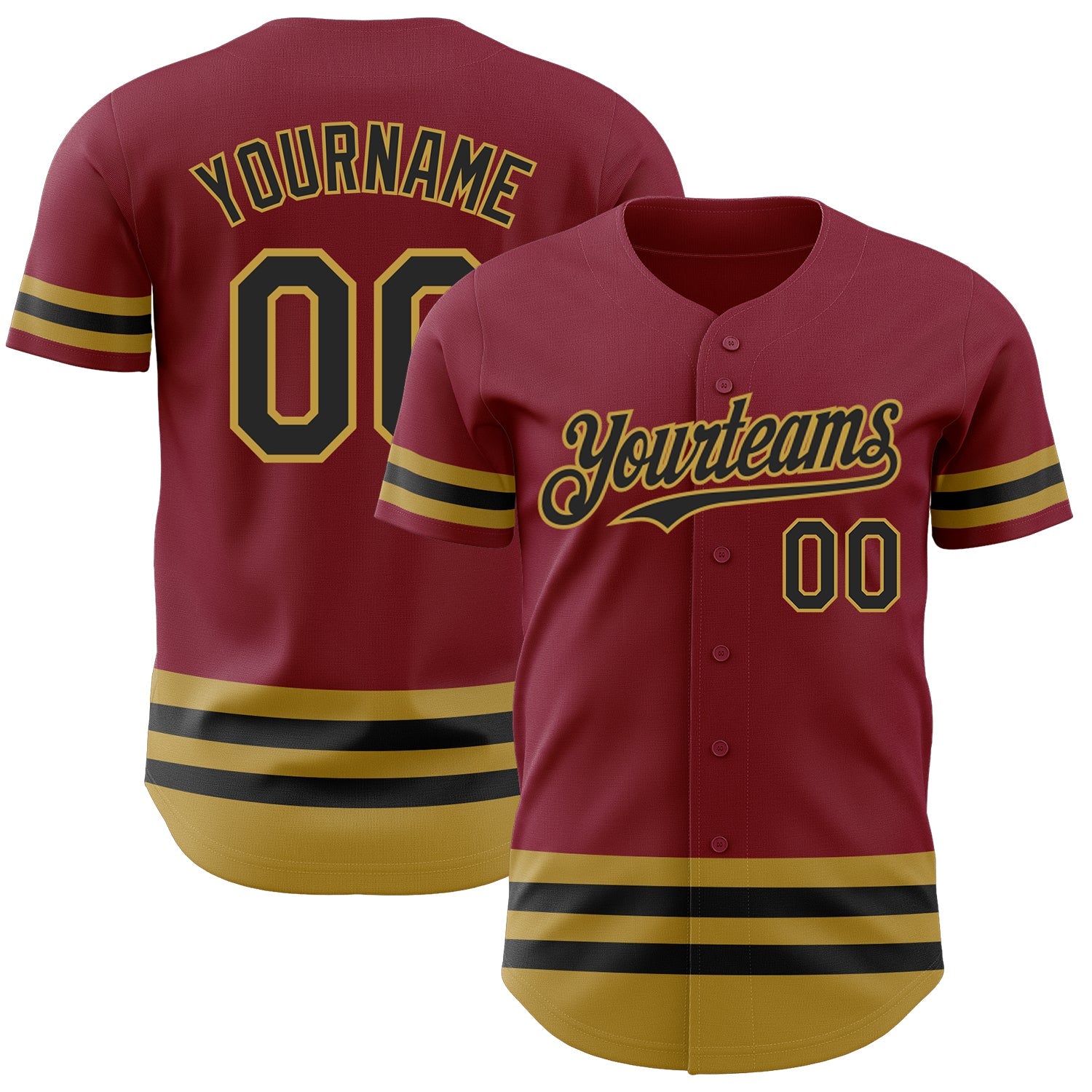 Custom Crimson Black-Old Gold Line Authentic Baseball Jersey - Main View