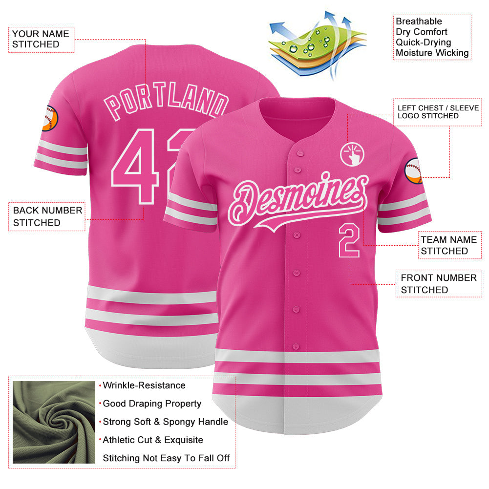 Custom Pink White Line Authentic Baseball Jersey view 3