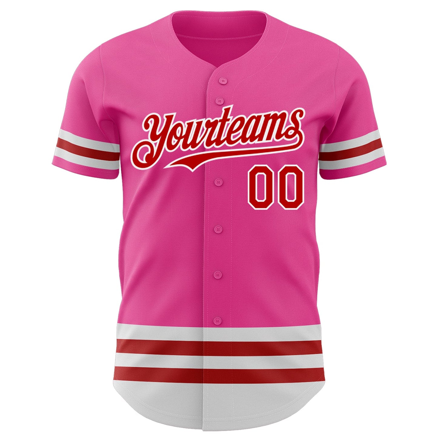 Custom Pink Red-White Line Authentic Baseball Jersey view 2