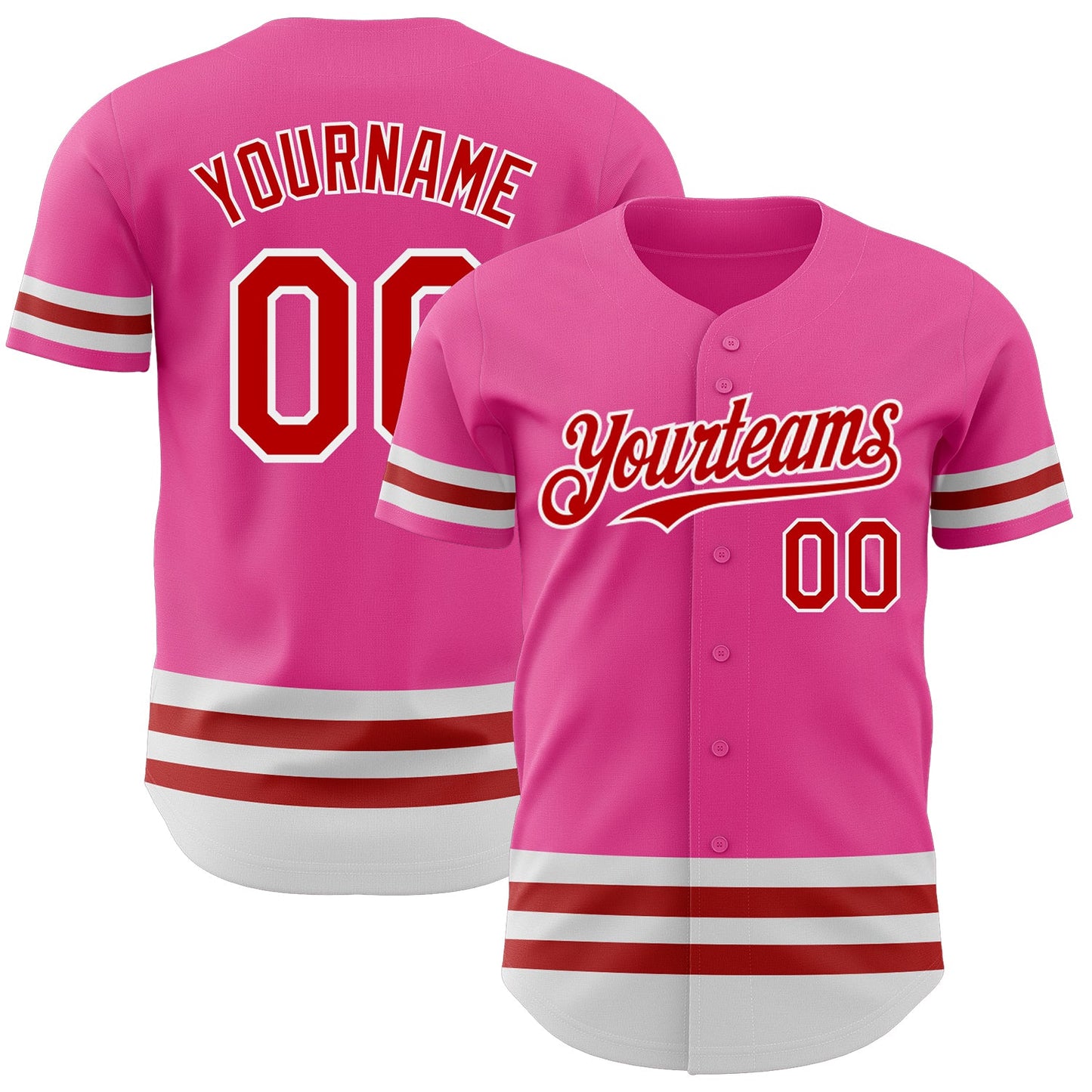 Custom Pink Red-White Line Authentic Baseball Jersey - Main View