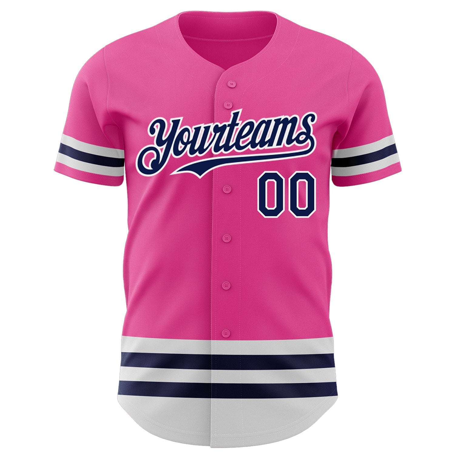 Custom Pink Navy-White Line Authentic Baseball Jersey view 2