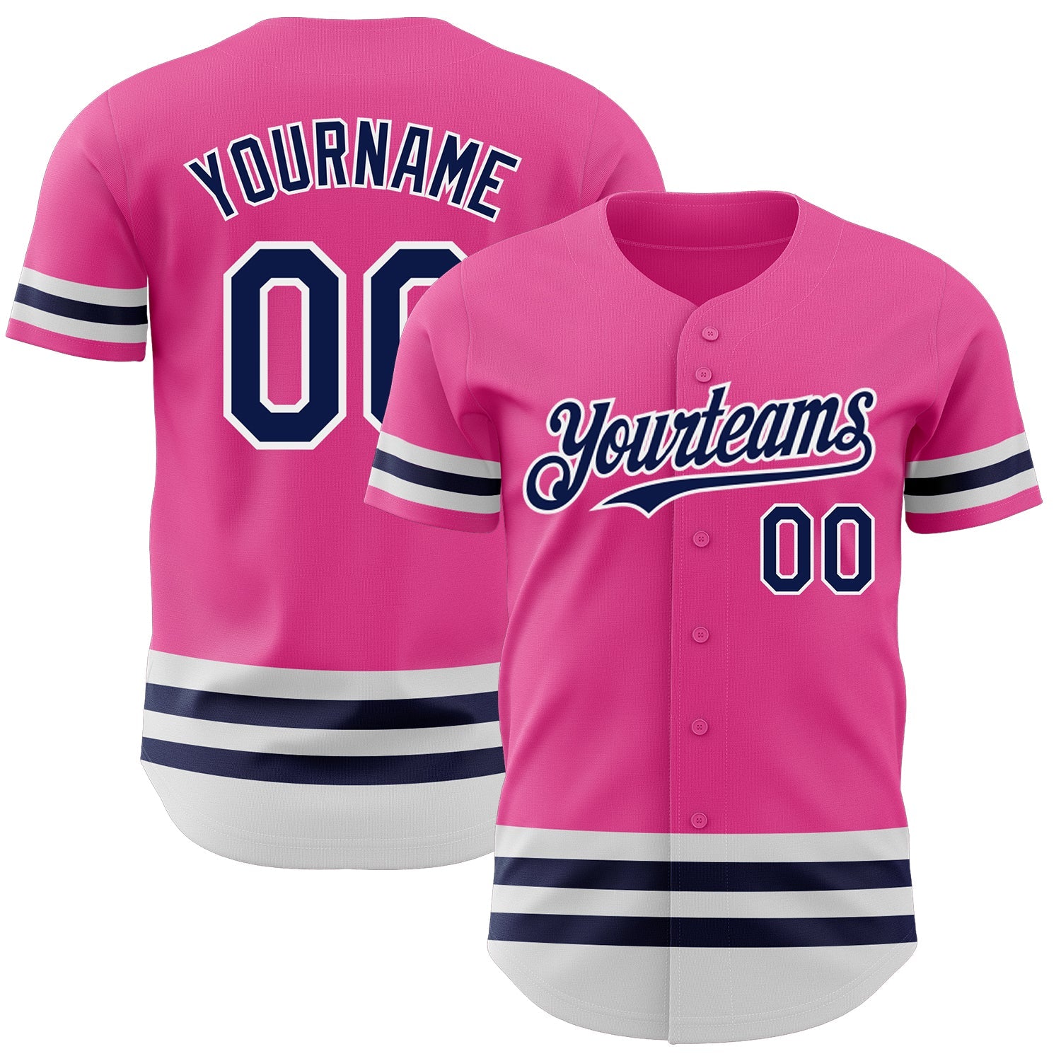 Custom Pink Navy-White Line Authentic Baseball Jersey - Main View