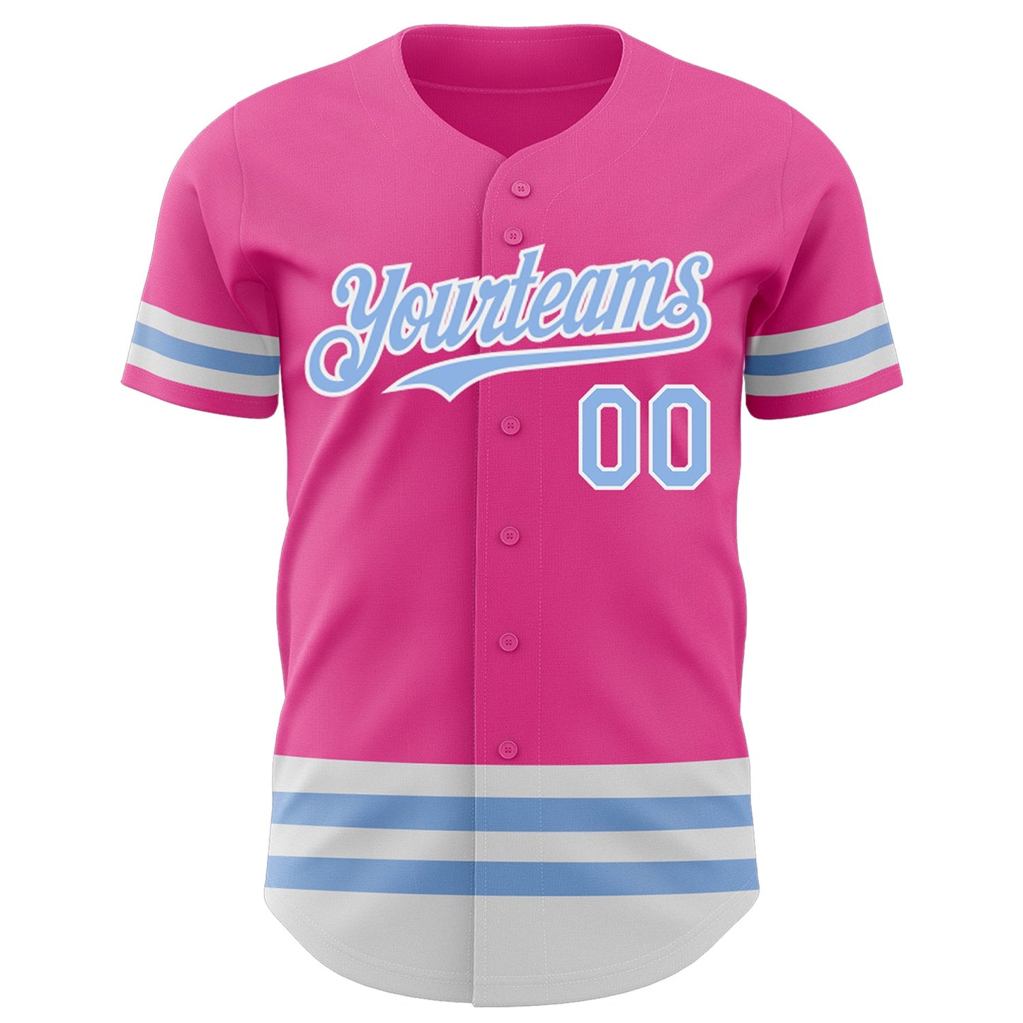 Custom Pink Light Blue-White Line Authentic Baseball Jersey view 2