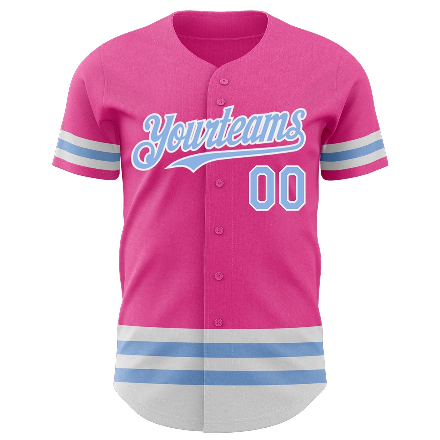 Custom Pink Light Blue-White Line Authentic Baseball Jersey view 2