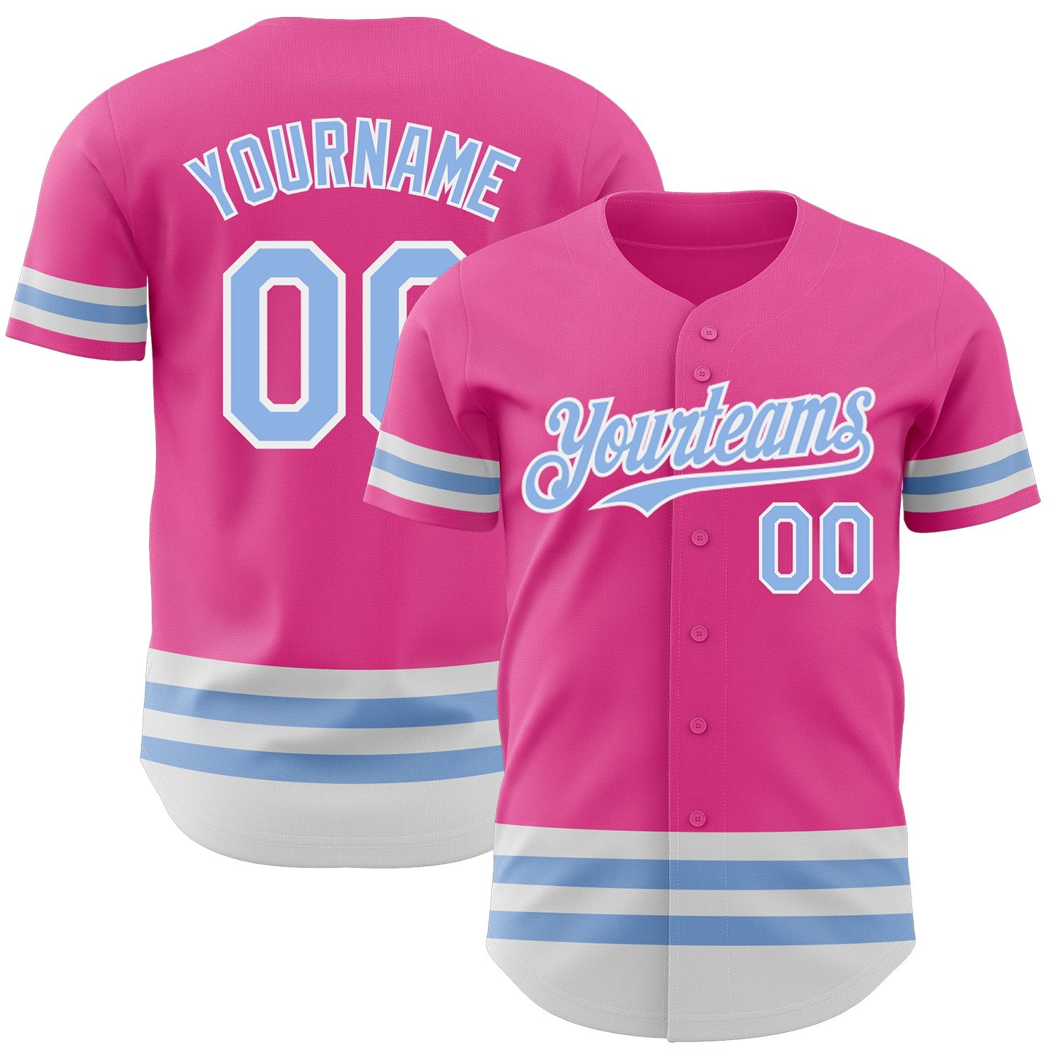 Custom Pink Light Blue-White Line Authentic Baseball Jersey - Main View