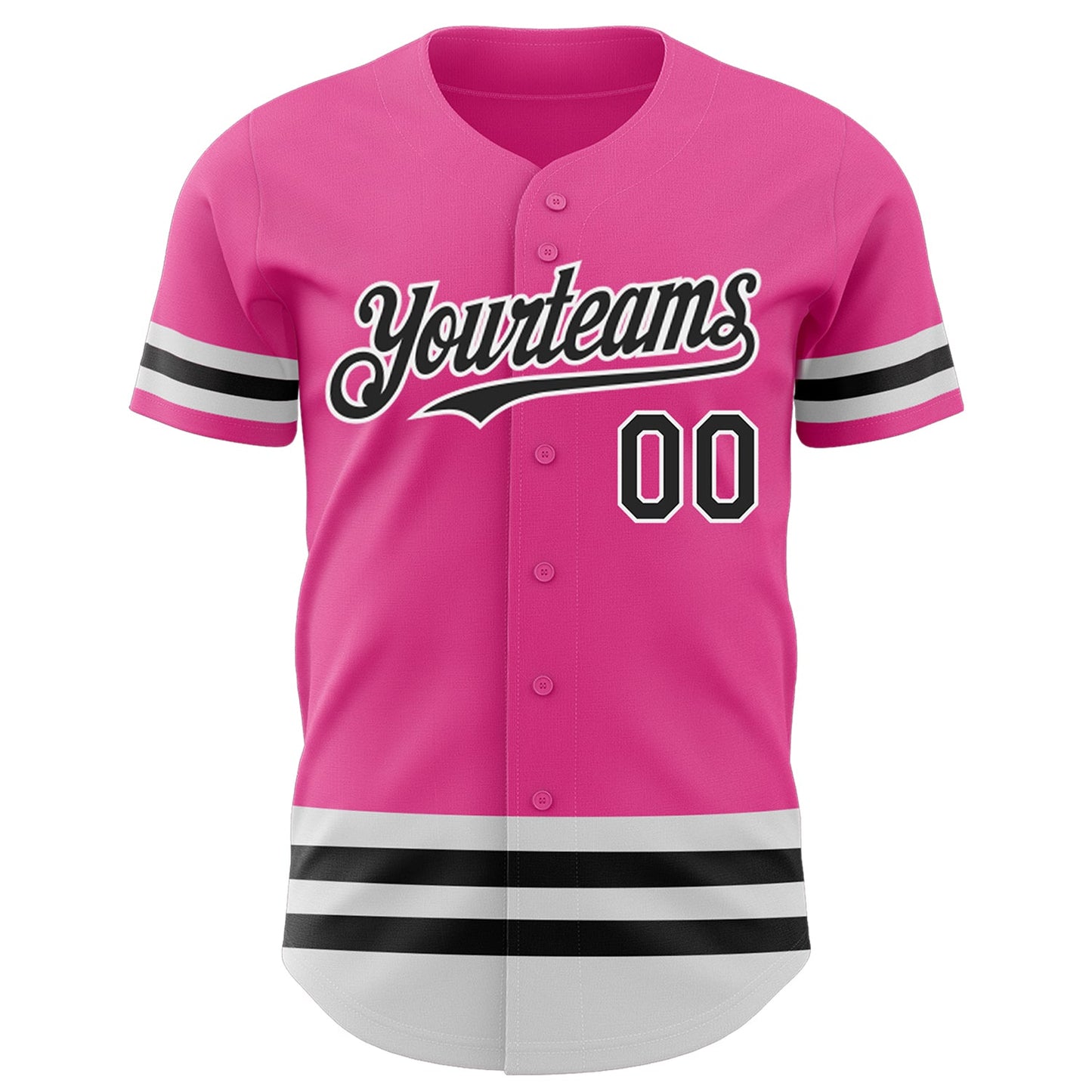 Custom Pink Black-White Line Authentic Baseball Jersey view 2