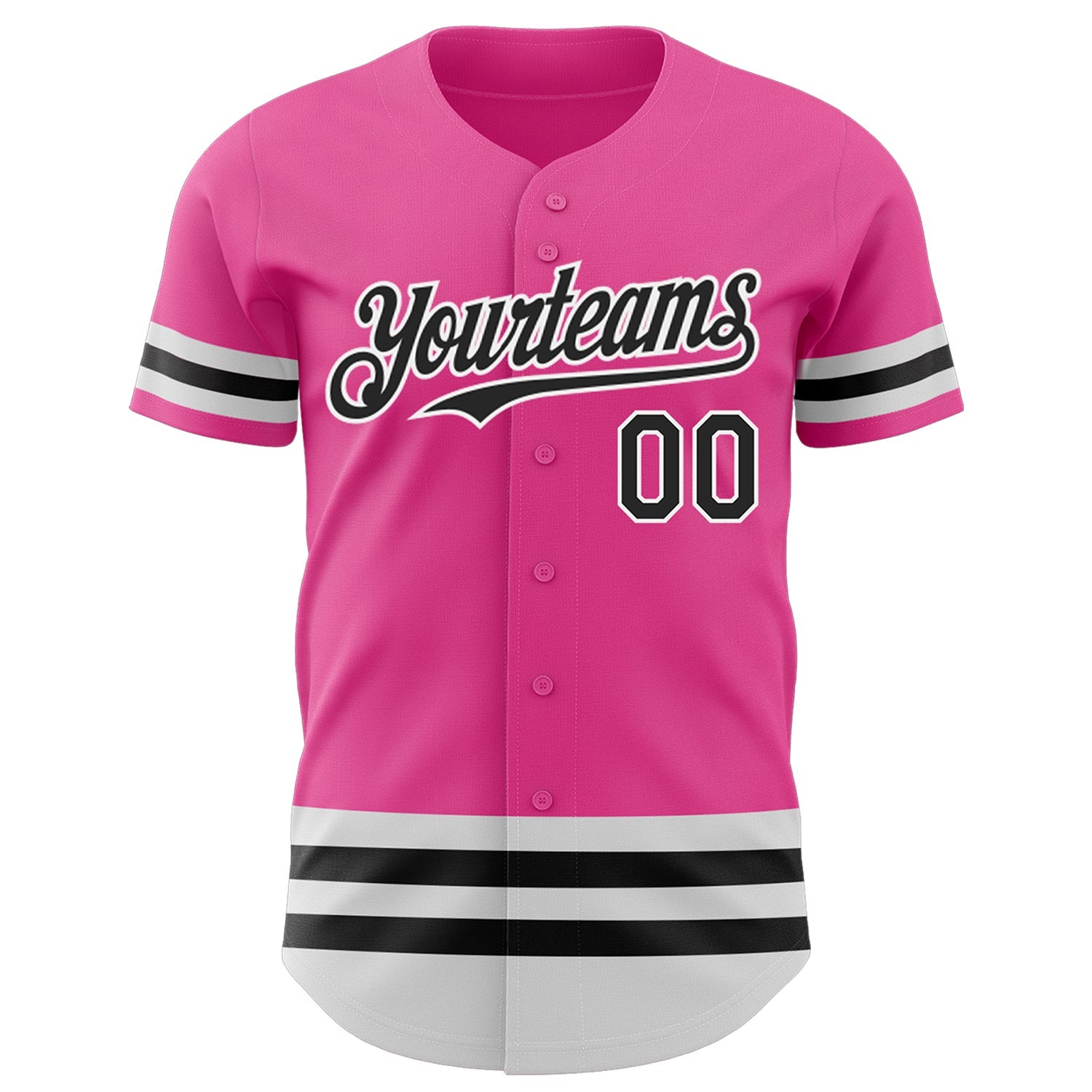 Custom Pink Black-White Line Authentic Baseball Jersey view 2