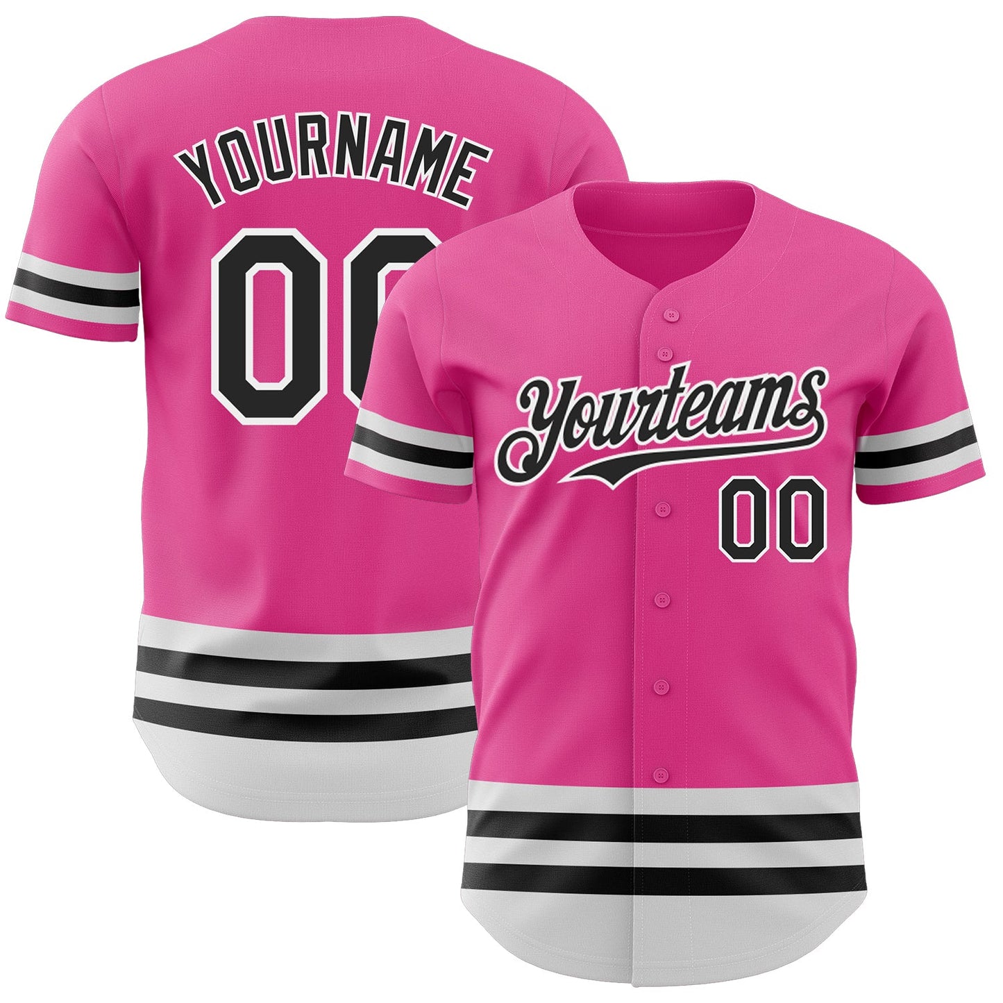Custom Pink Black-White Line Authentic Baseball Jersey - Main View