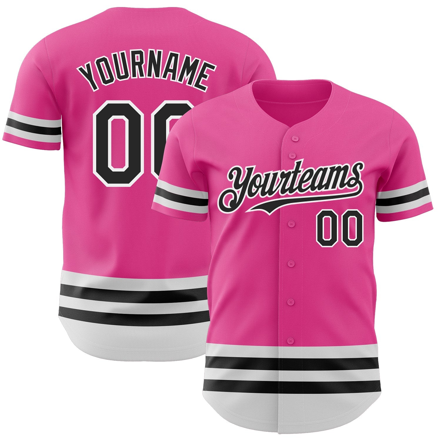 Custom Pink Black-White Line Authentic Baseball Jersey - Main View