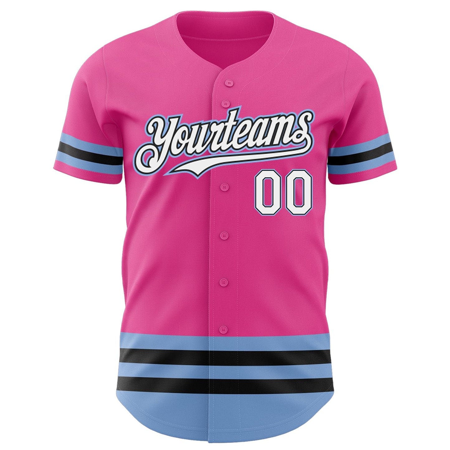 Custom Pink Black-Light Blue Line Authentic Baseball Jersey view 2