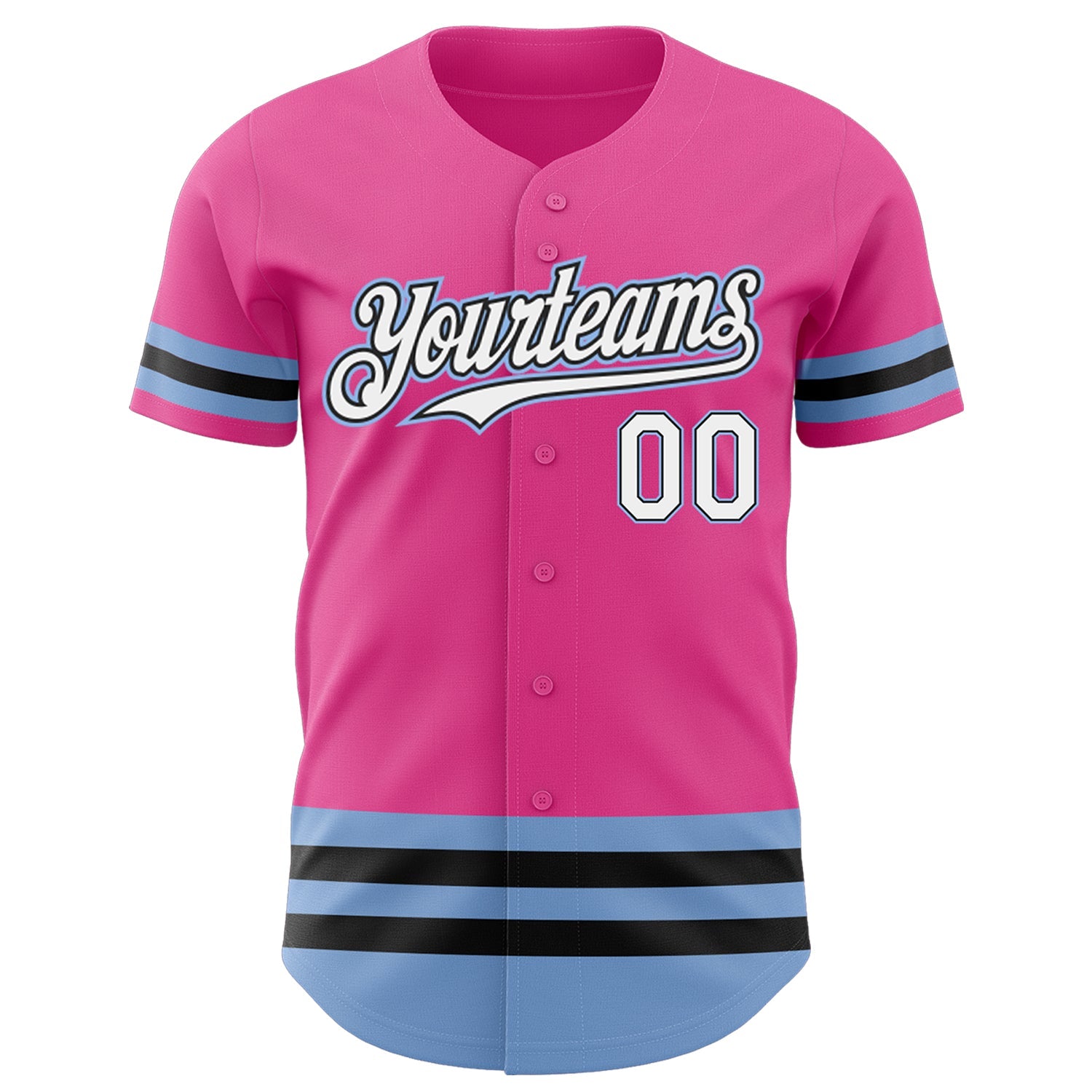 Custom Pink Black-Light Blue Line Authentic Baseball Jersey view 2