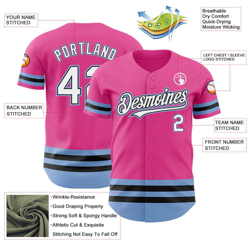 Custom Pink Black-Light Blue Line Authentic Baseball Jersey view 3