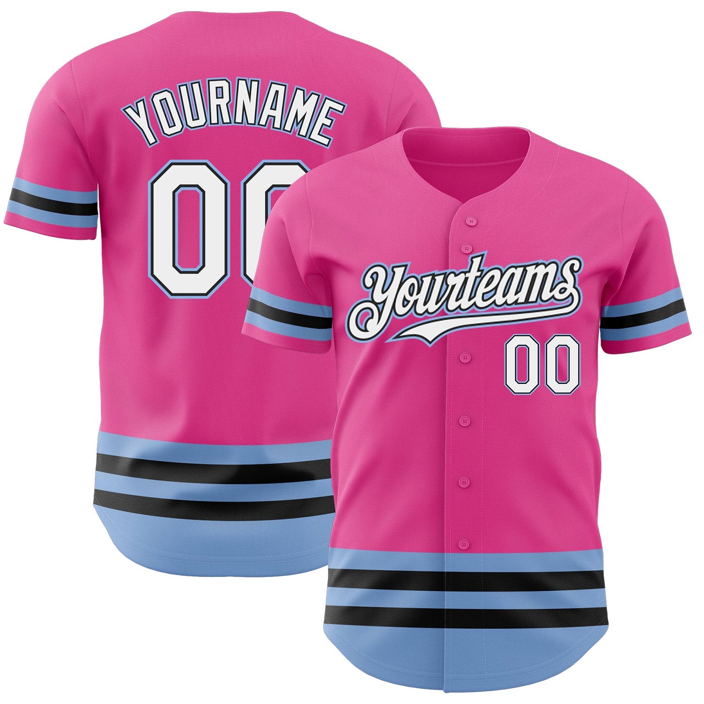 Custom Pink Black-Light Blue Line Authentic Baseball Jersey - Main View