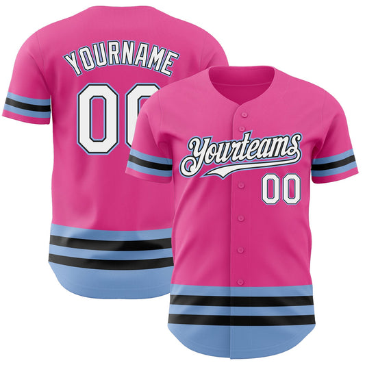 Custom Pink Black-Light Blue Line Authentic Baseball Jersey - Main View