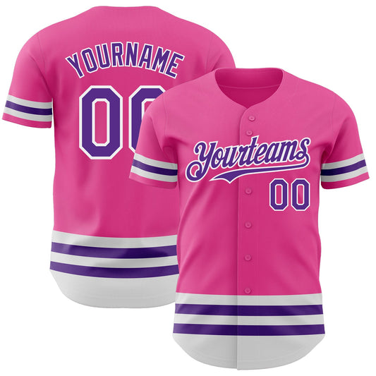 Custom Pink Purple-White Line Authentic Baseball Jersey - Main View